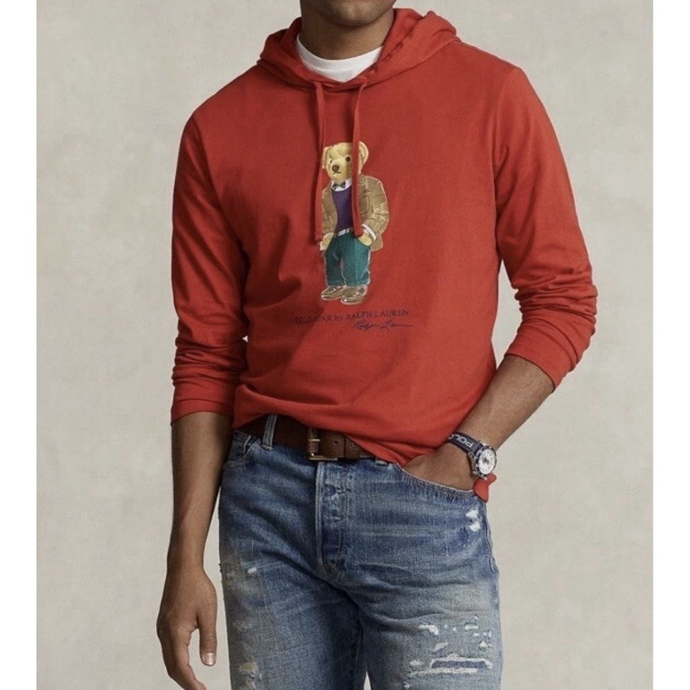 POLO RALPH LAUREN Men's Cotton Polo Bear Jersey Hooded T-Shirt Small